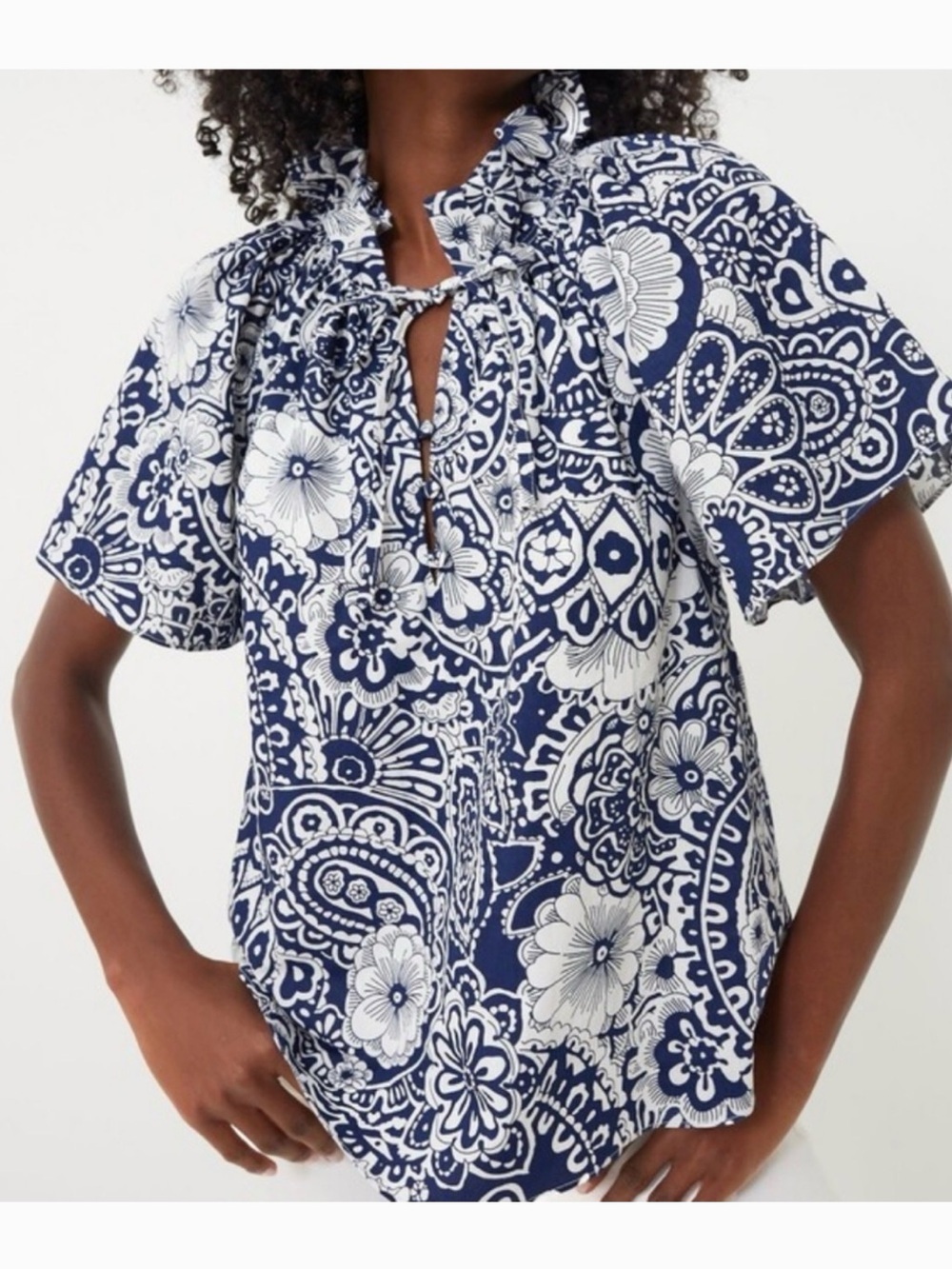 Tuckernuck Hyacinth House Navy + White Floral Thea Blouse Top NWT XXS 2XS